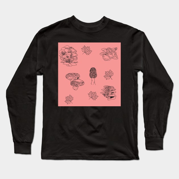 Woodland Mushrooms Pink 1 Long Sleeve T-Shirt by TrapperWeasel